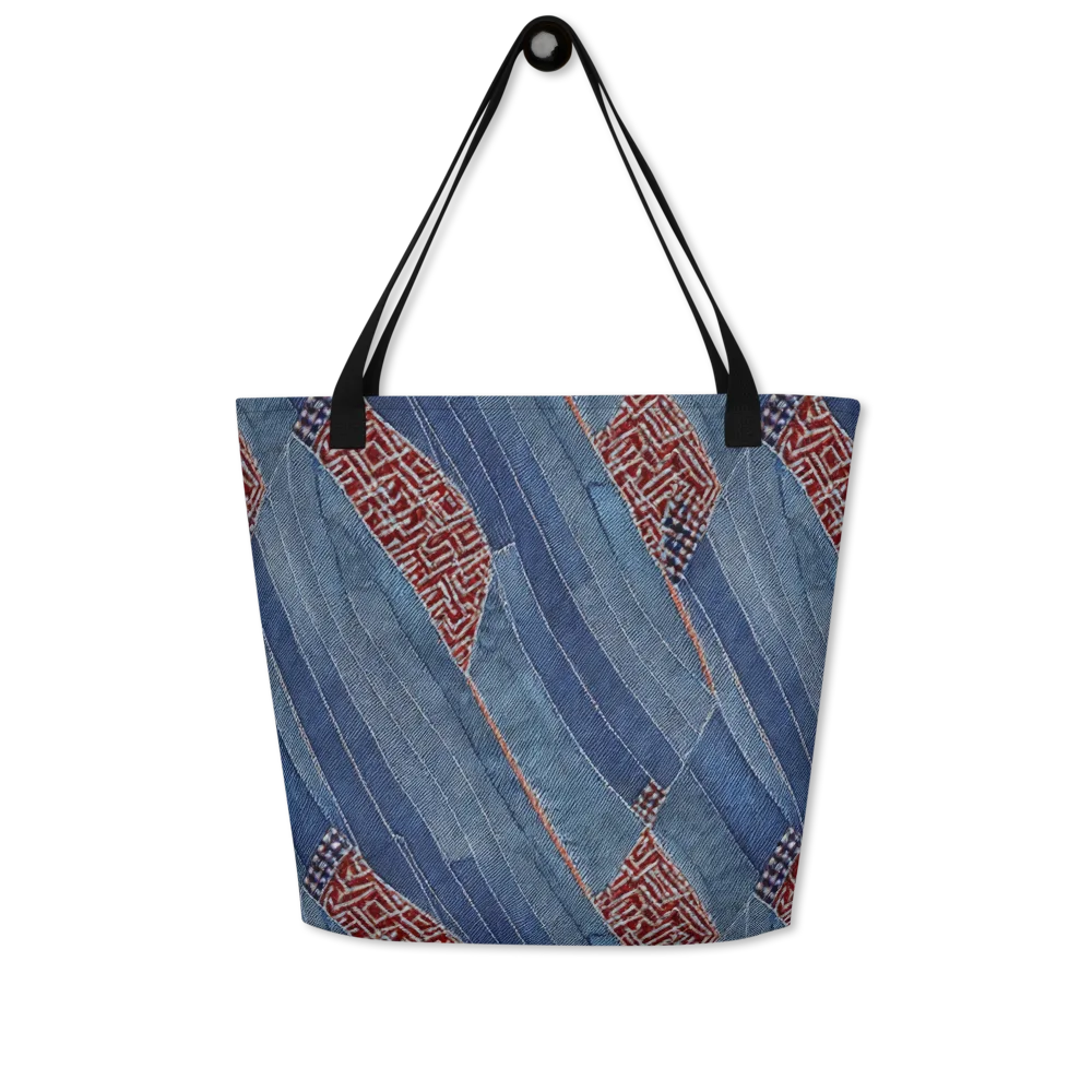 Denim Labyrinth on Large Tote Bag W/ Pocket — Front