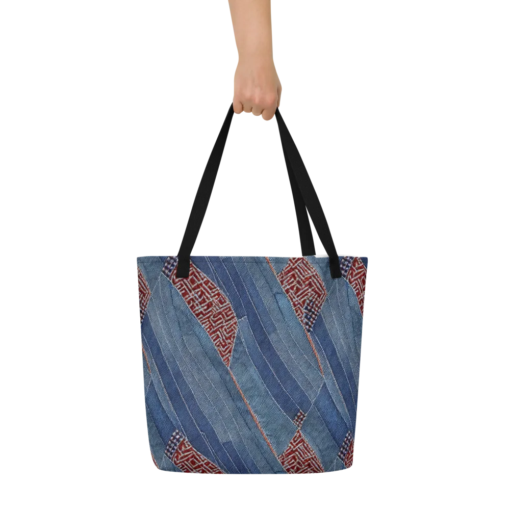 Denim Labyrinth on Large Tote Bag W/ Pocket — Front