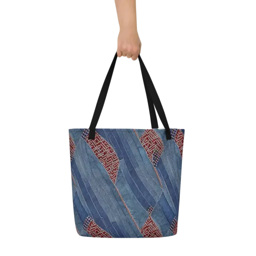 Denim Labyrinth on a Large Tote Bag W/ Pocket