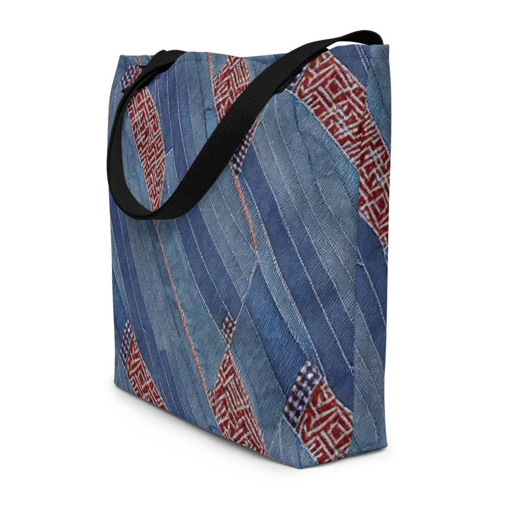 Denim Labyrinth on Large Tote Bag W/ Pocket — Front