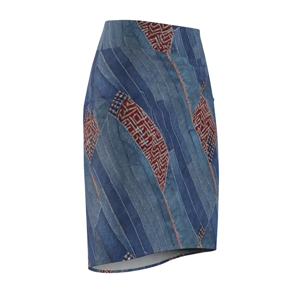Denim Labyrinth on Pencil Skirt — Front Side