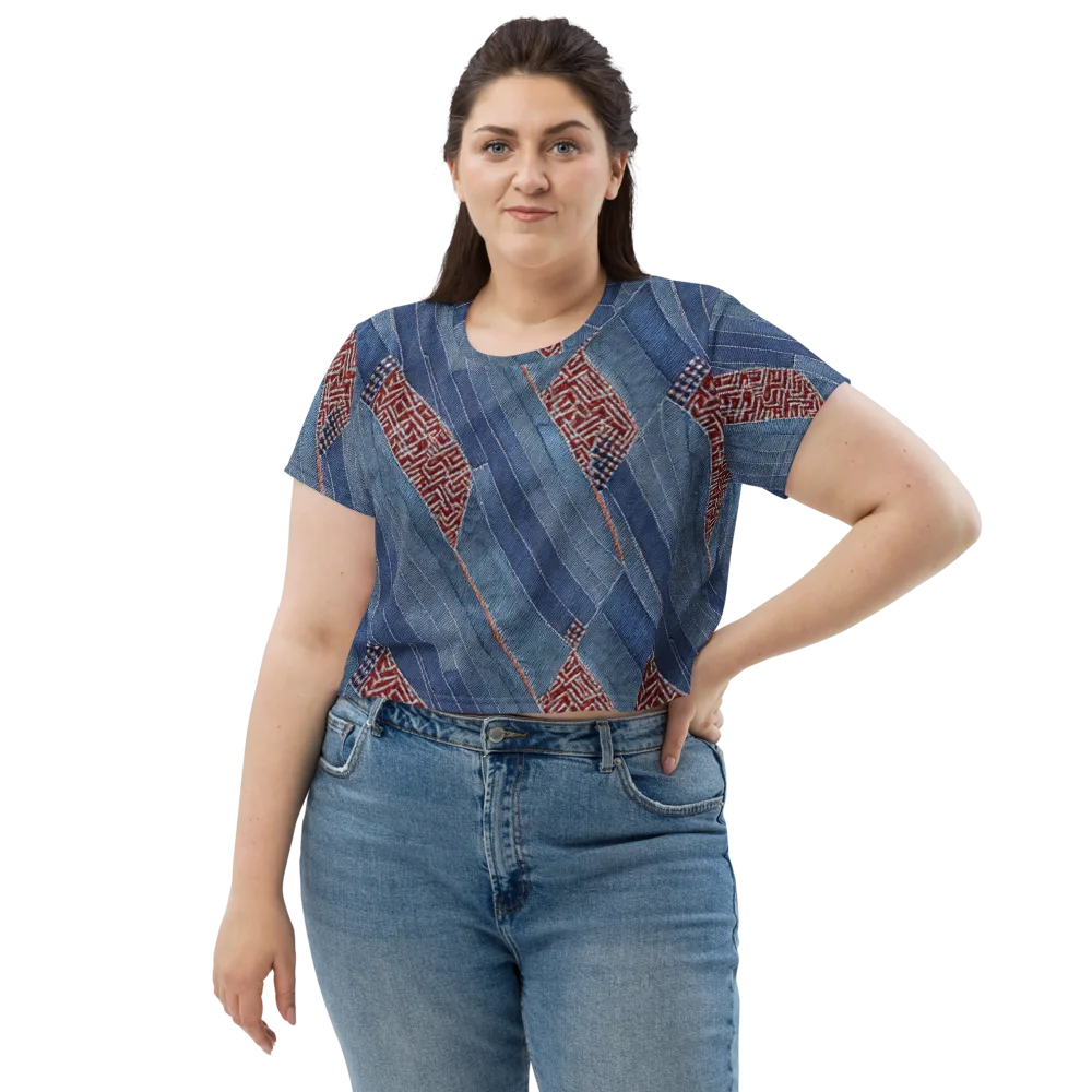 Denim Labyrinth on Crop Tee — Front