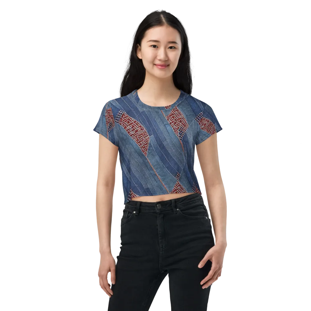Denim Labyrinth on Crop Tee — Front