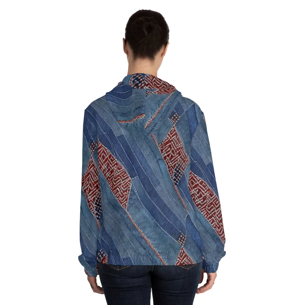 Denim Labyrinth on Women's Full-Zip Hoodie — Back On Person