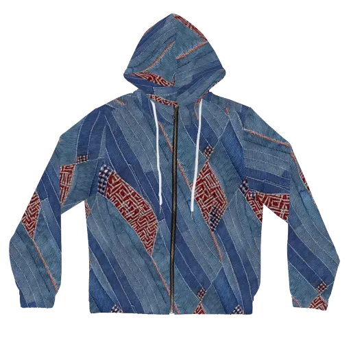 Denim Labyrinth on a Women's Full-Zip Hoodie