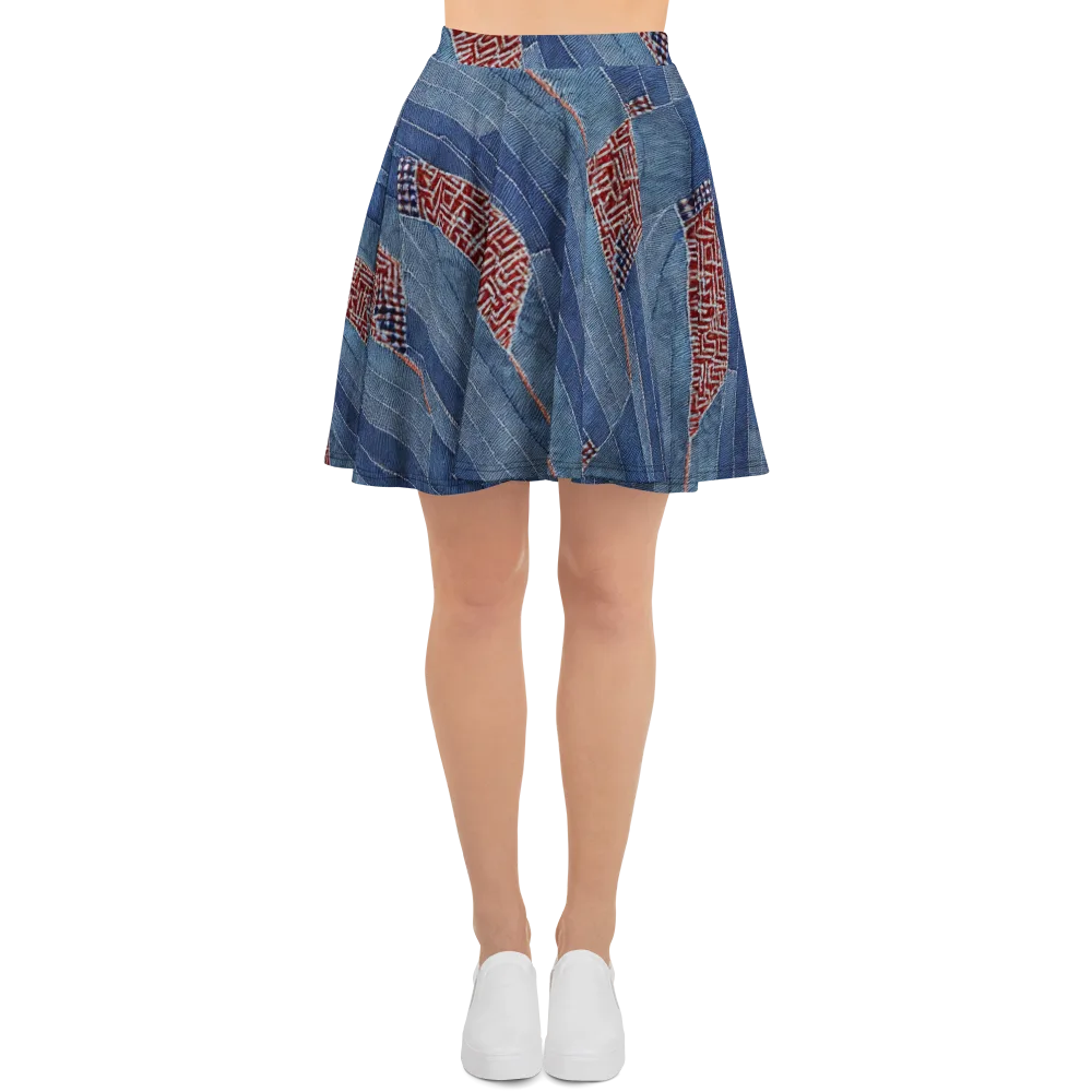 Denim Labyrinth on Skater Skirt — Front
