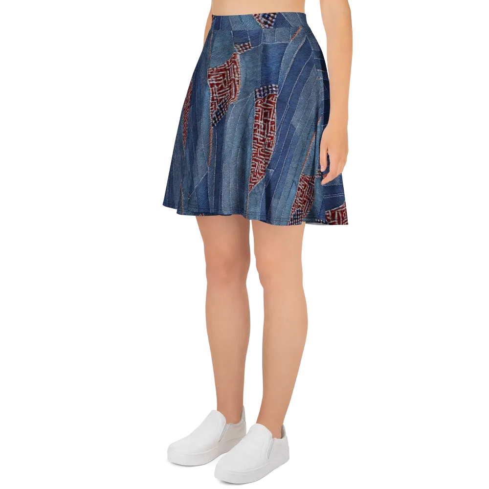 Denim Labyrinth on Skater Skirt — Left