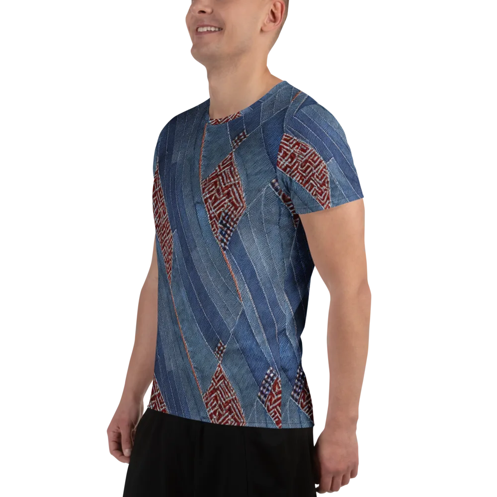 Denim Labyrinth on Men's Athletic T-Shirt — Left