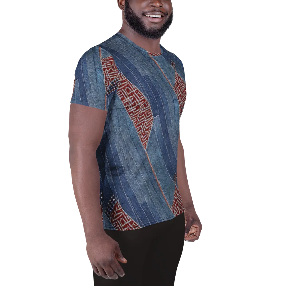 Denim Labyrinth on Men's Athletic T-Shirt — Right