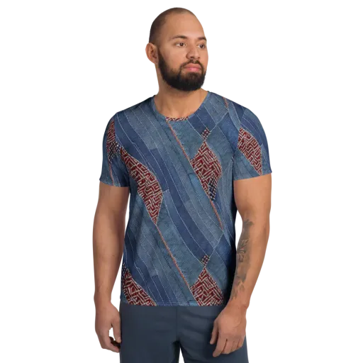 Denim Labyrinth on a Men's Athletic T-Shirt
