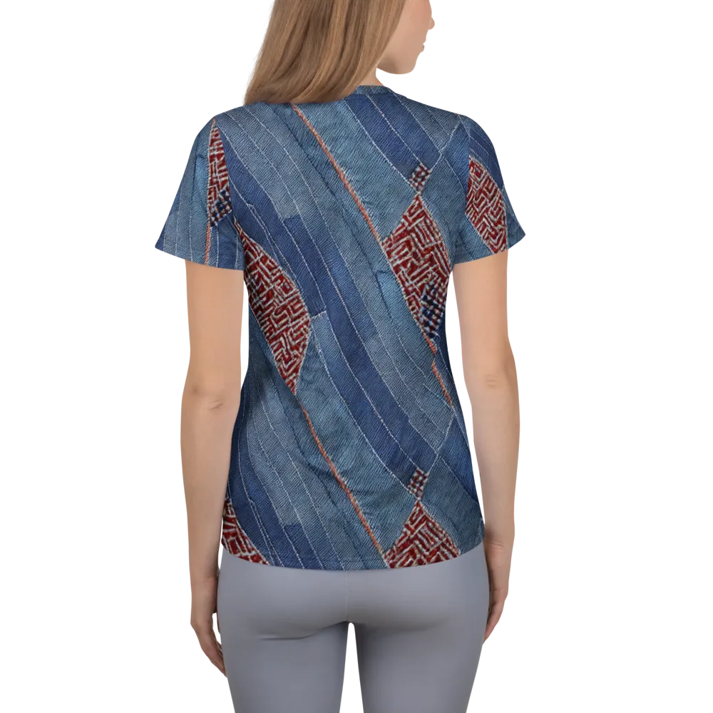 Denim Labyrinth on Women's Athletic T-Shirt — Back