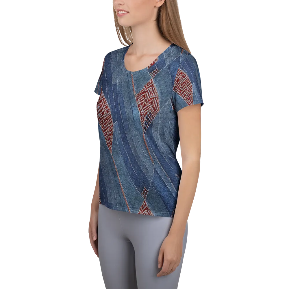 Denim Labyrinth on Women's Athletic T-Shirt — Left