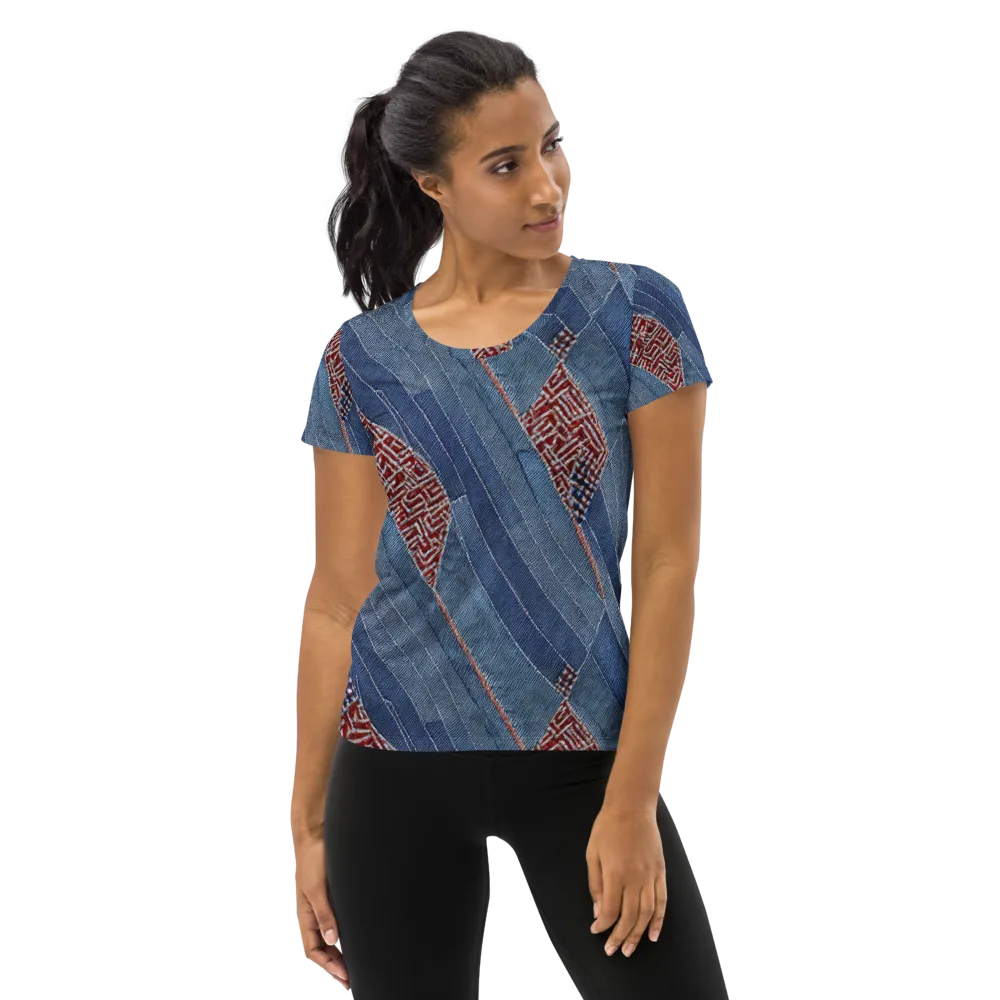 Denim Labyrinth on Women's Athletic T-Shirt — Front