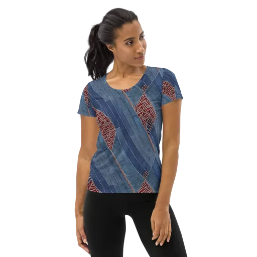 Denim Labyrinth on a Women's Athletic T-Shirt