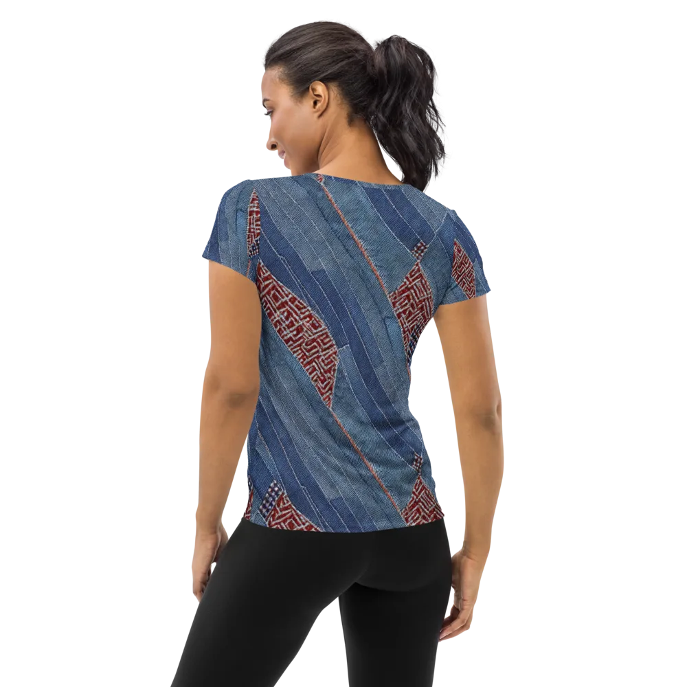 Denim Labyrinth on Women's Athletic T-Shirt — Back