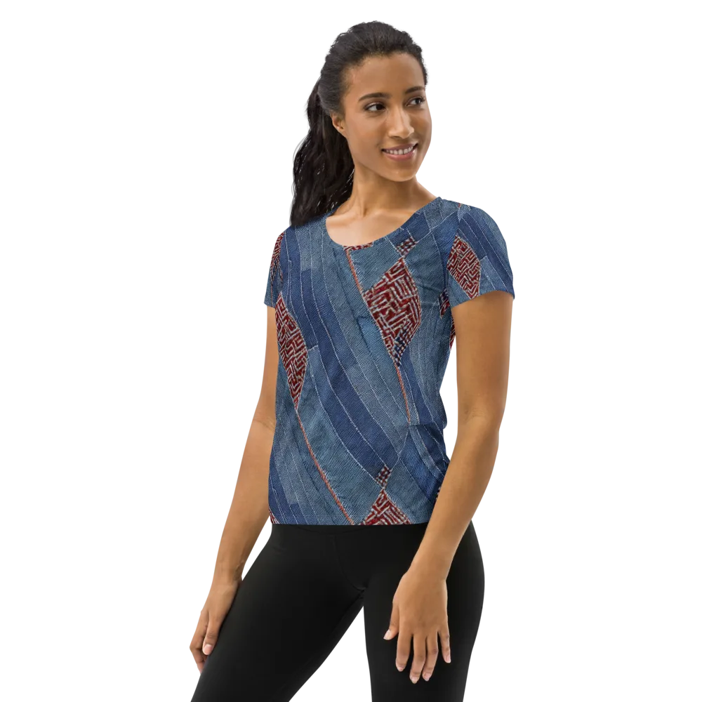 Denim Labyrinth on Women's Athletic T-Shirt — Left