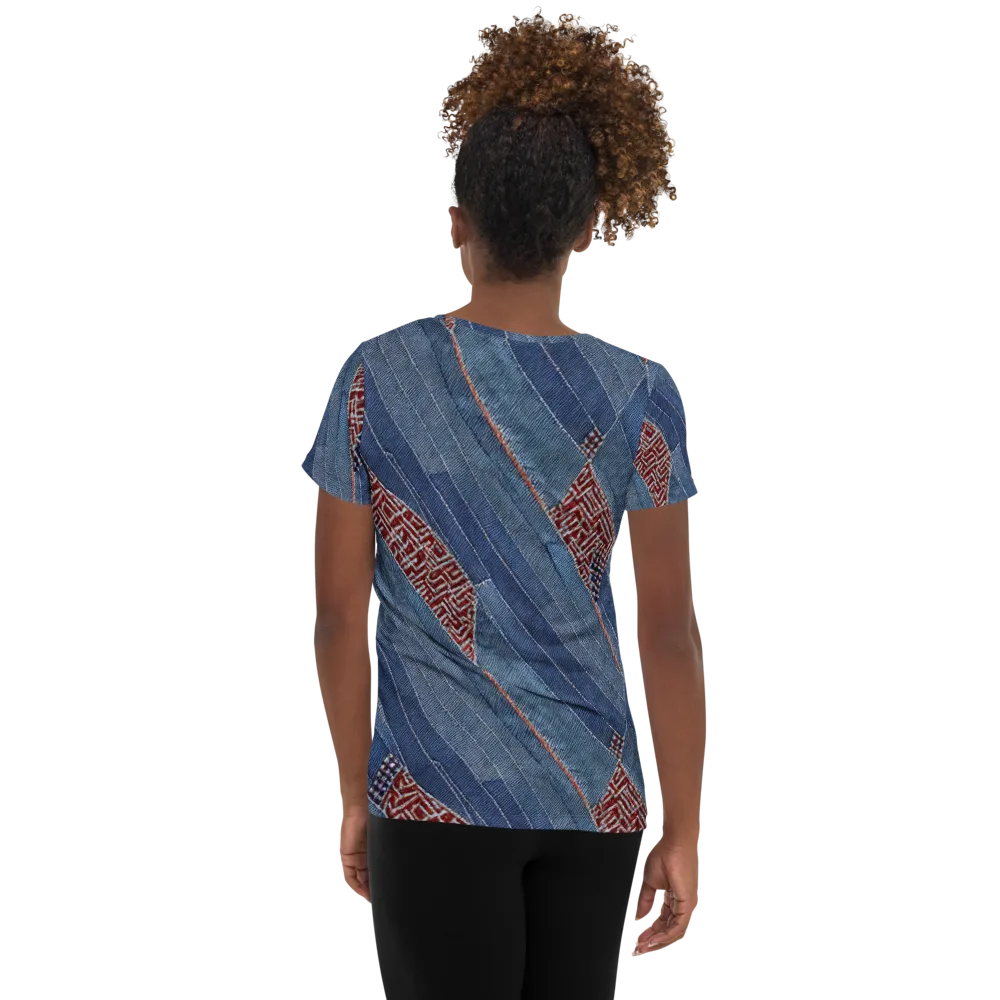 Denim Labyrinth on Women's Athletic T-Shirt — Back