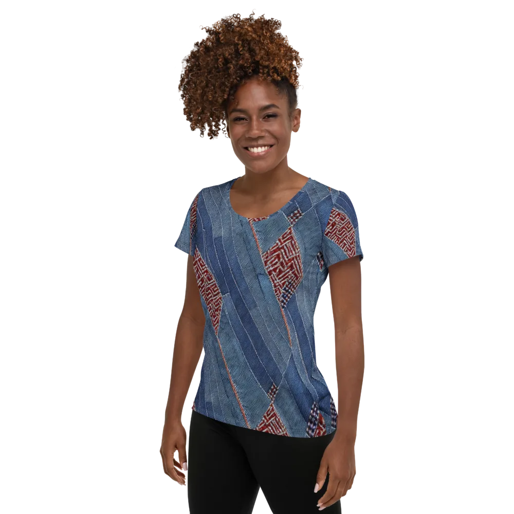 Denim Labyrinth on Women's Athletic T-Shirt — Left