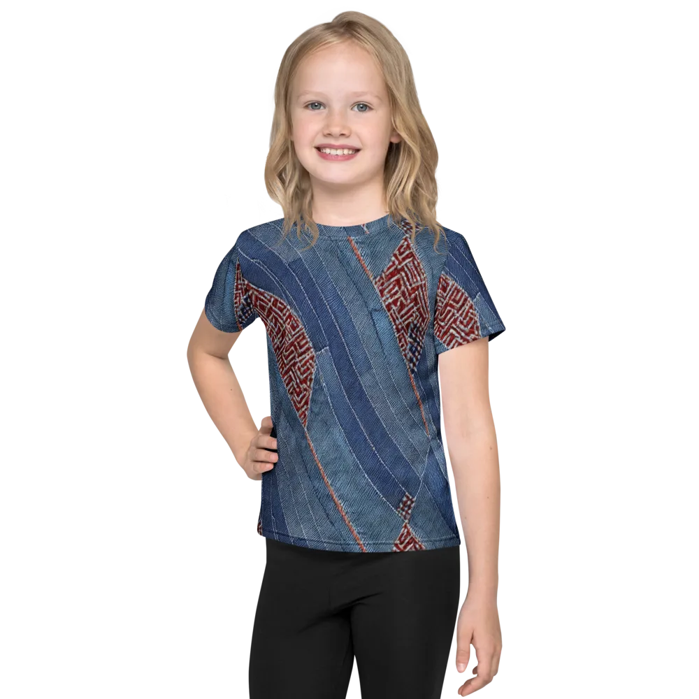 Denim Labyrinth on Kids Crew Neck T-Shirt — Front