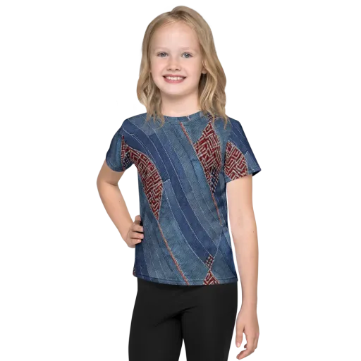 Denim Labyrinth on a Kids Crew Neck T-Shirt