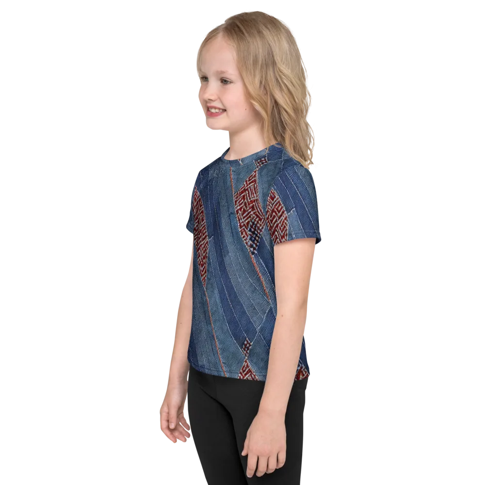 Denim Labyrinth on Kids Crew Neck T-Shirt — Left