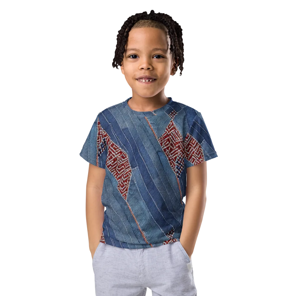 Denim Labyrinth on Kids Crew Neck T-Shirt — Front