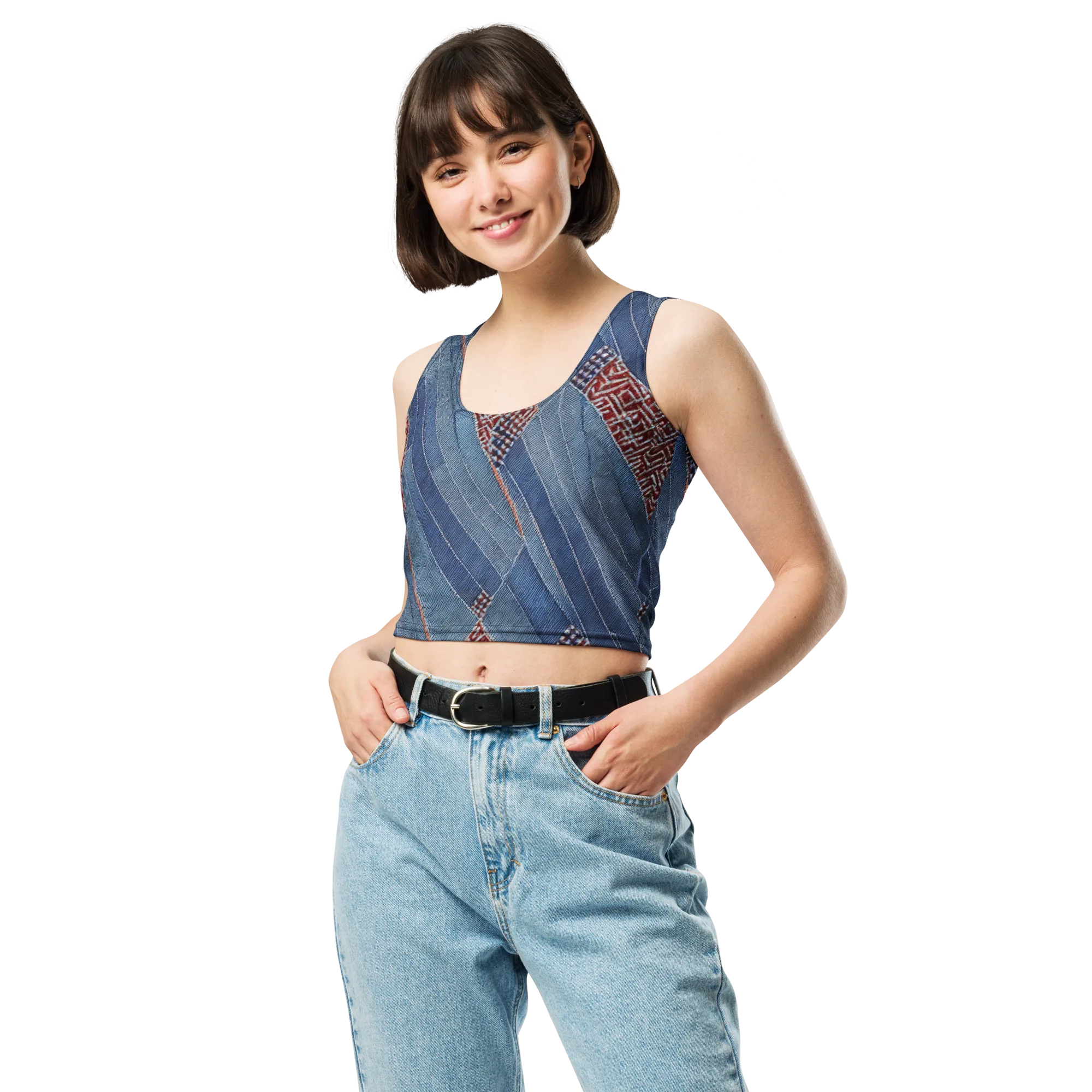 Denim Labyrinth on Crop Top — Front