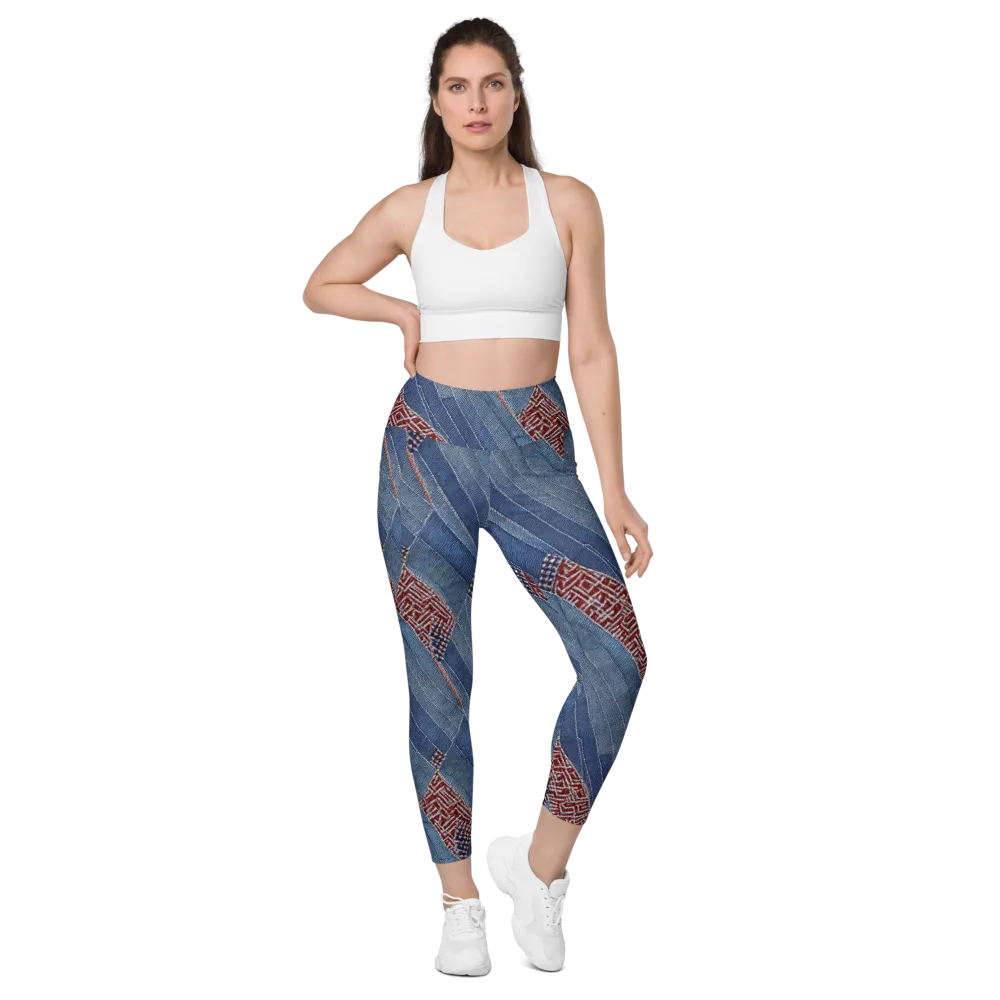 Denim Labyrinth on Leggings with Pockets — Front