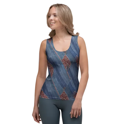 Denim Labyrinth on a Women's Tank Top