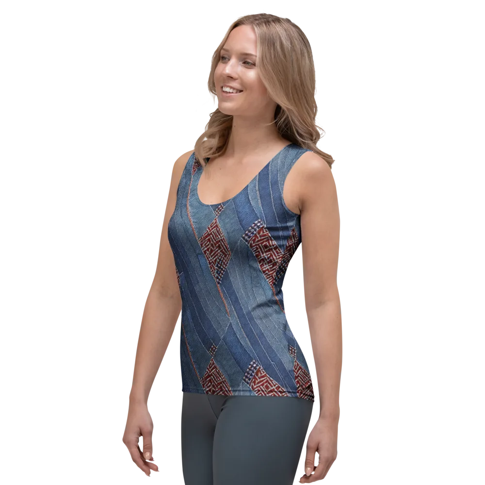 Denim Labyrinth on Women's Tank Top — Left Front