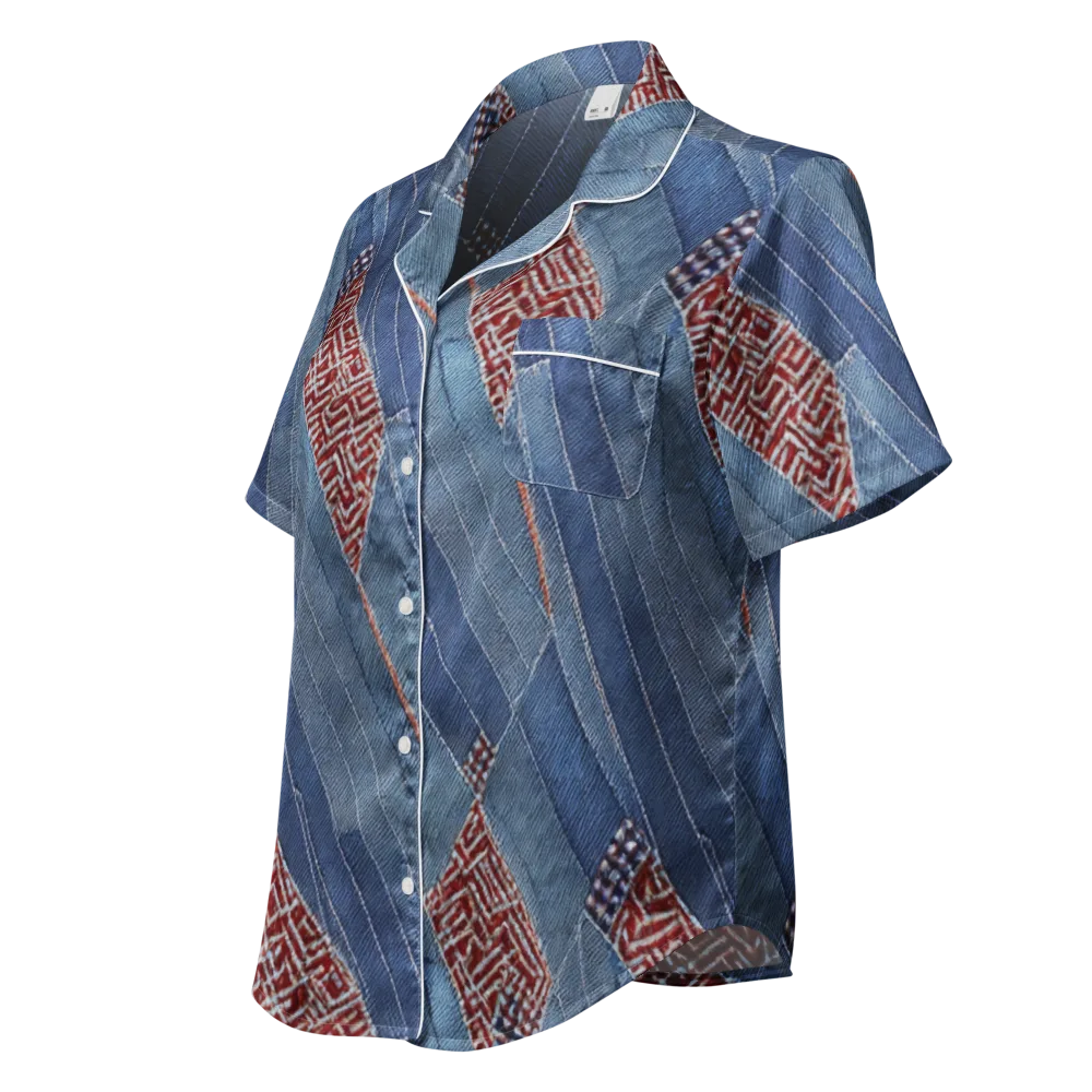 Denim Labyrinth on Women's Short Sleeve Pajama Top — Left Front