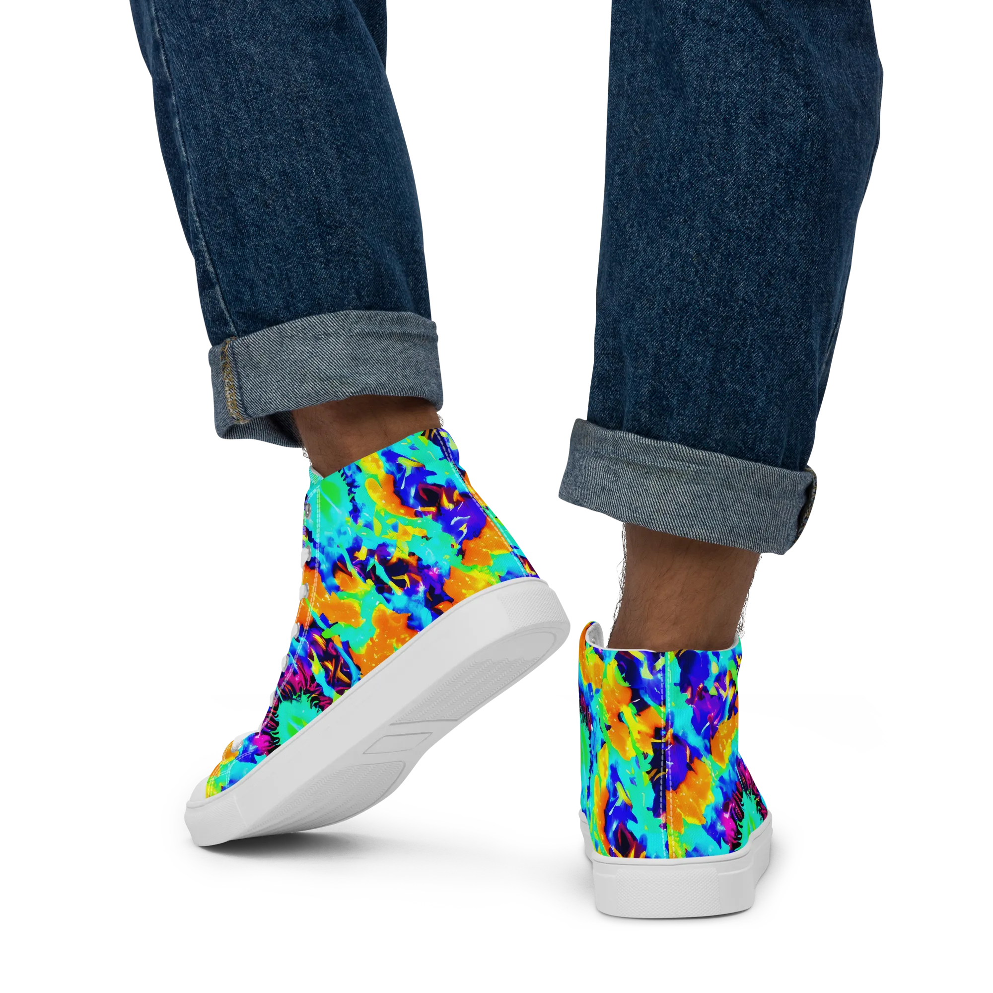 Vivid Reverie on Men's High Top Canvas Shoes — Back
