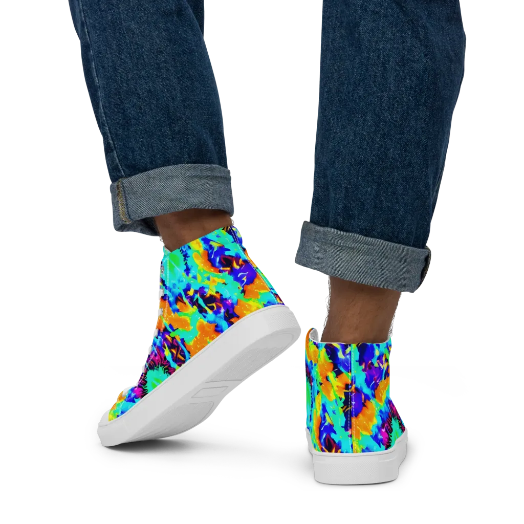 Vivid Reverie on Men's High Top Canvas Shoes — Back