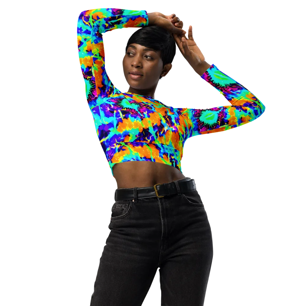 Vivid Reverie on Long Sleeve Crop Top — Front