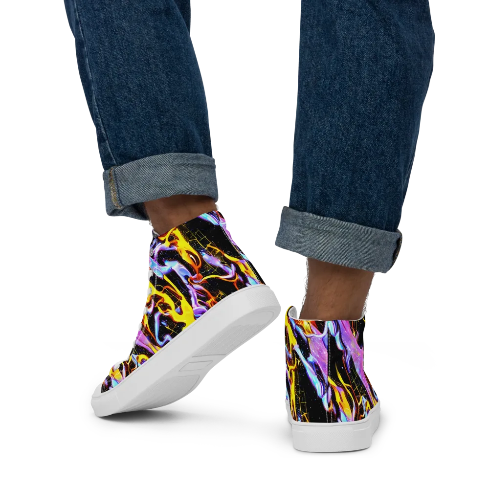 Neon Magma on Men's High Top Canvas Shoes — Back