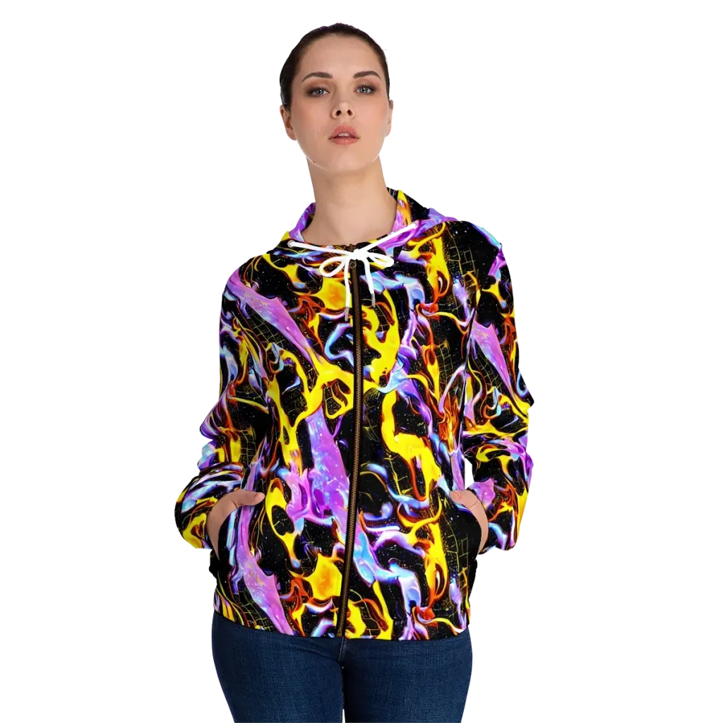 Neon Magma on Women's Full-Zip Hoodie — Front On Person
