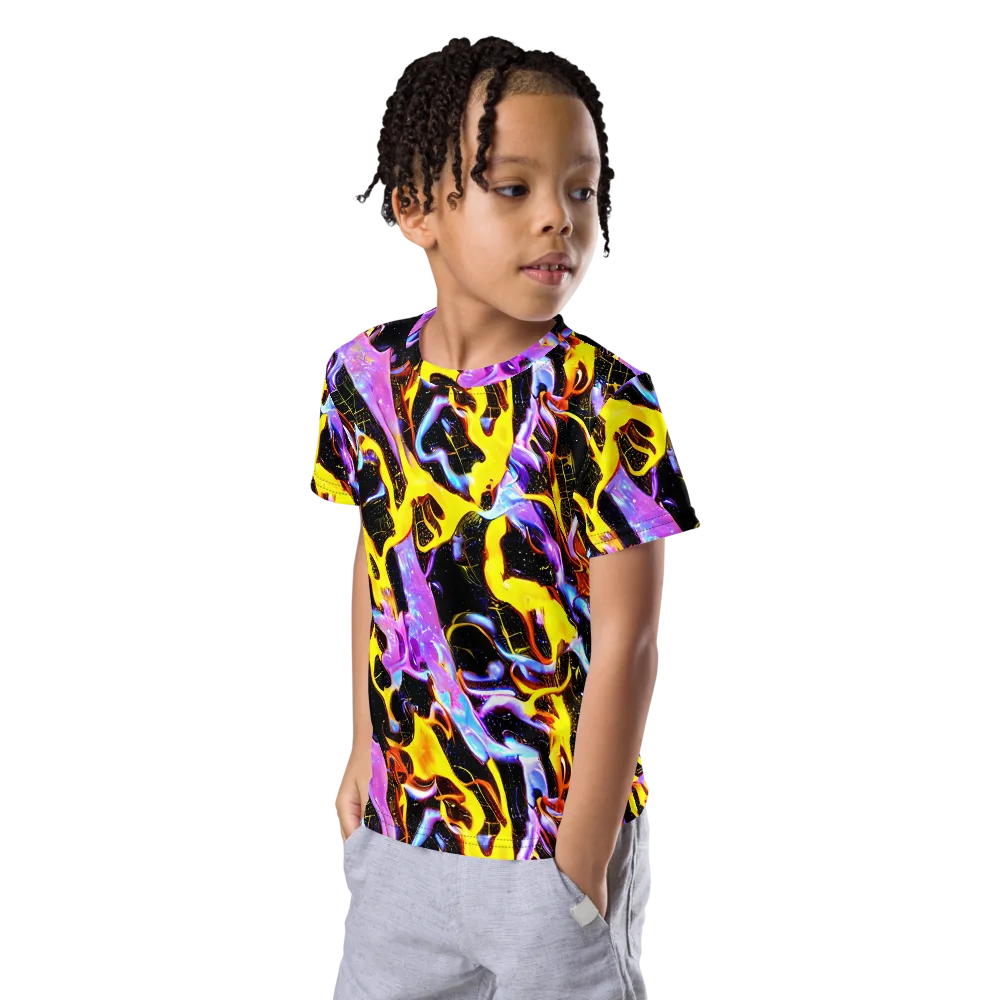 Neon Magma on Kids Crew Neck T-Shirt — Left Front