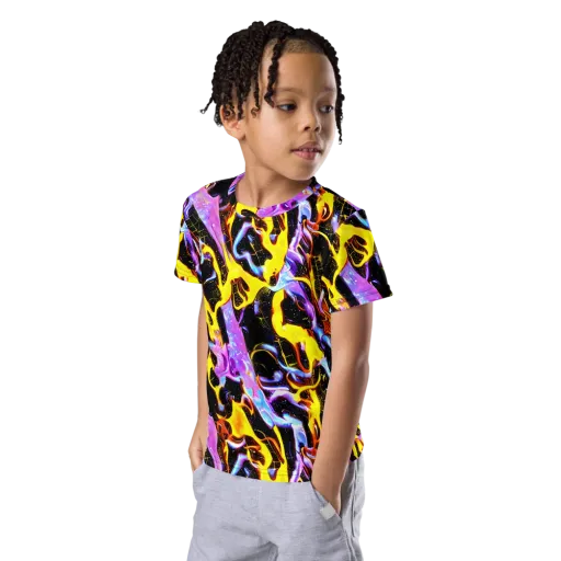 Neon Magma on a Kids Crew Neck T-Shirt