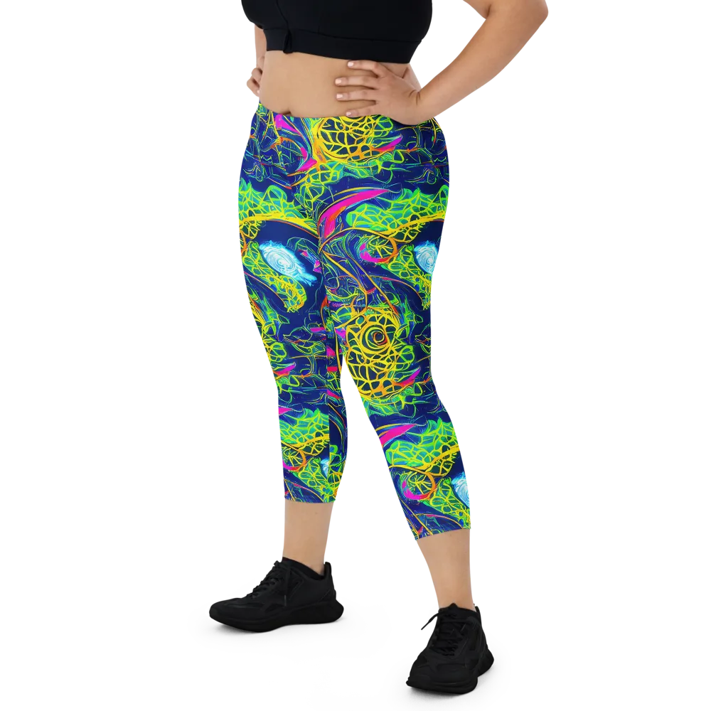 Psychedelic Thicket on Capri Leggings — Front