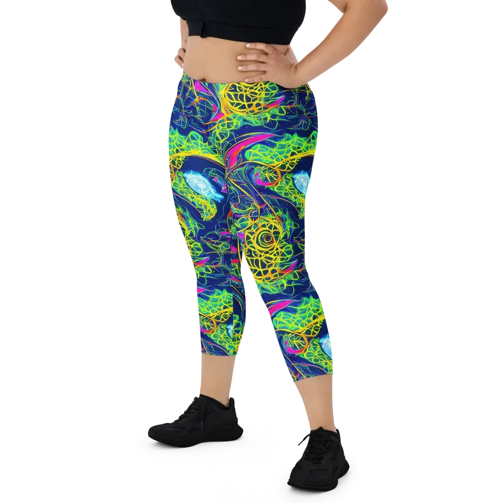 Psychedelic Thicket on Capri Leggings — Front
