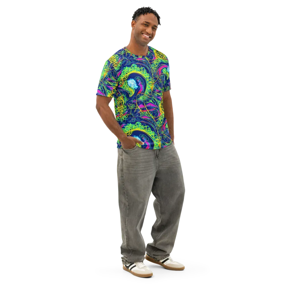 Psychedelic Thicket on Men's Cotton Crew Neck T-Shirt — Right Front