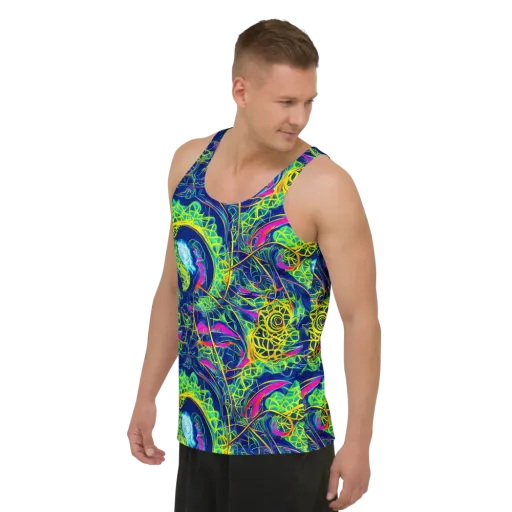 Psychedelic Thicket on a Men's Tank Top