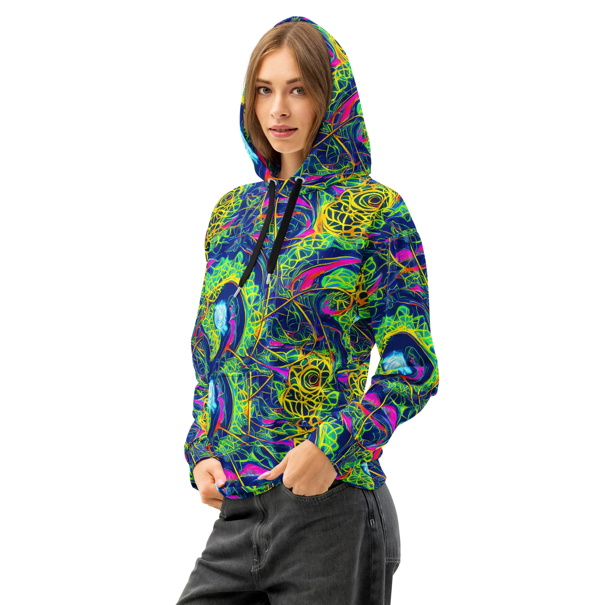 Psychedelic Thicket on Cotton Hoodie — Left Front