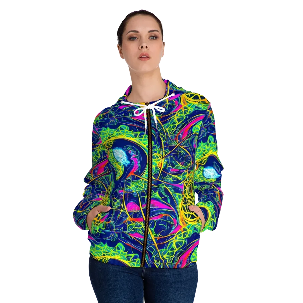 Psychedelic Thicket on Women's Full-Zip Hoodie — Front On Person