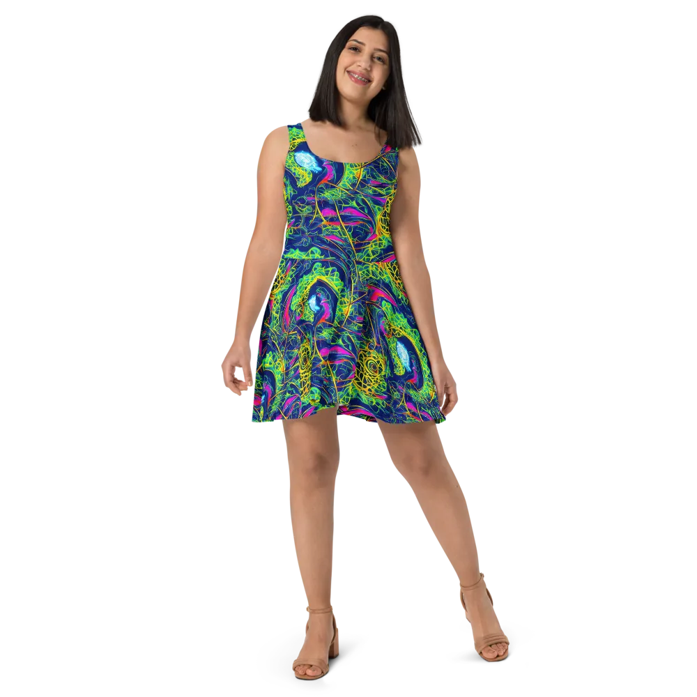 Psychedelic Thicket on Skater Dress — Front