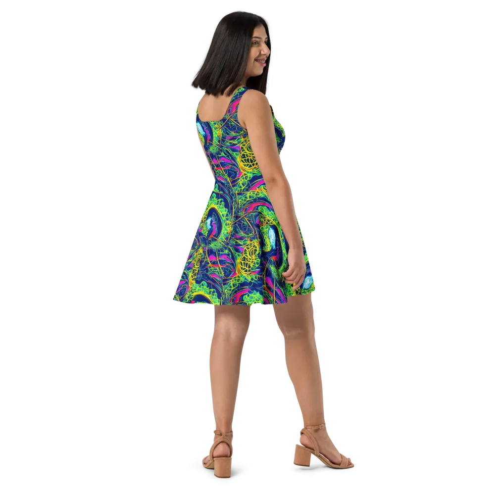 Psychedelic Thicket on Skater Dress — Right