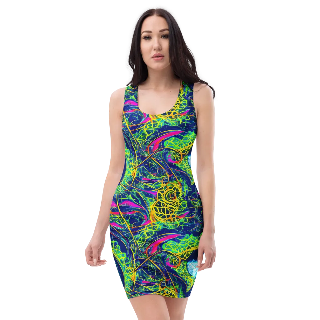 Psychedelic Thicket on Bodycon Dress — Front