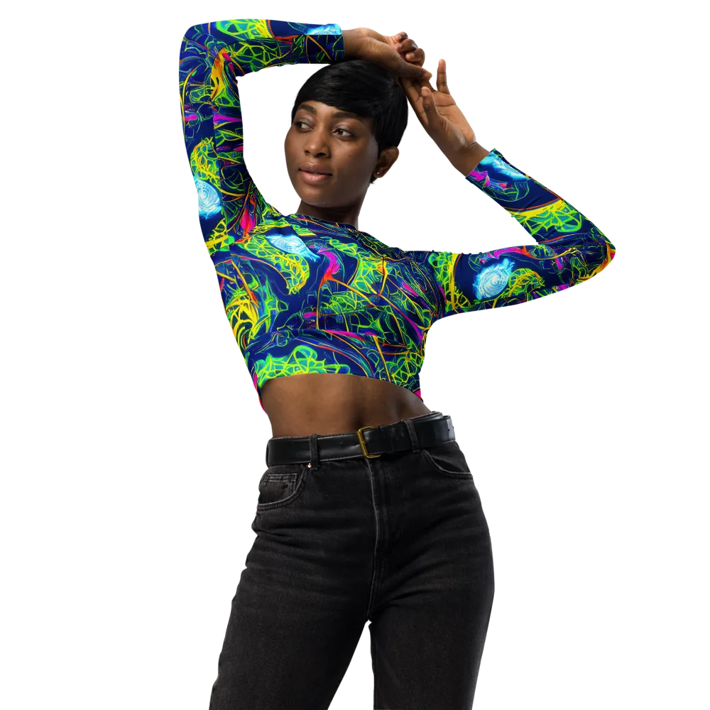 Psychedelic Thicket on Long Sleeve Crop Top — Front