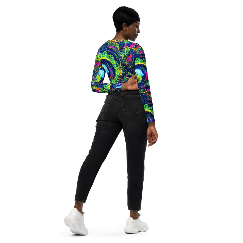 Psychedelic Thicket on Long Sleeve Crop Top — Right Back