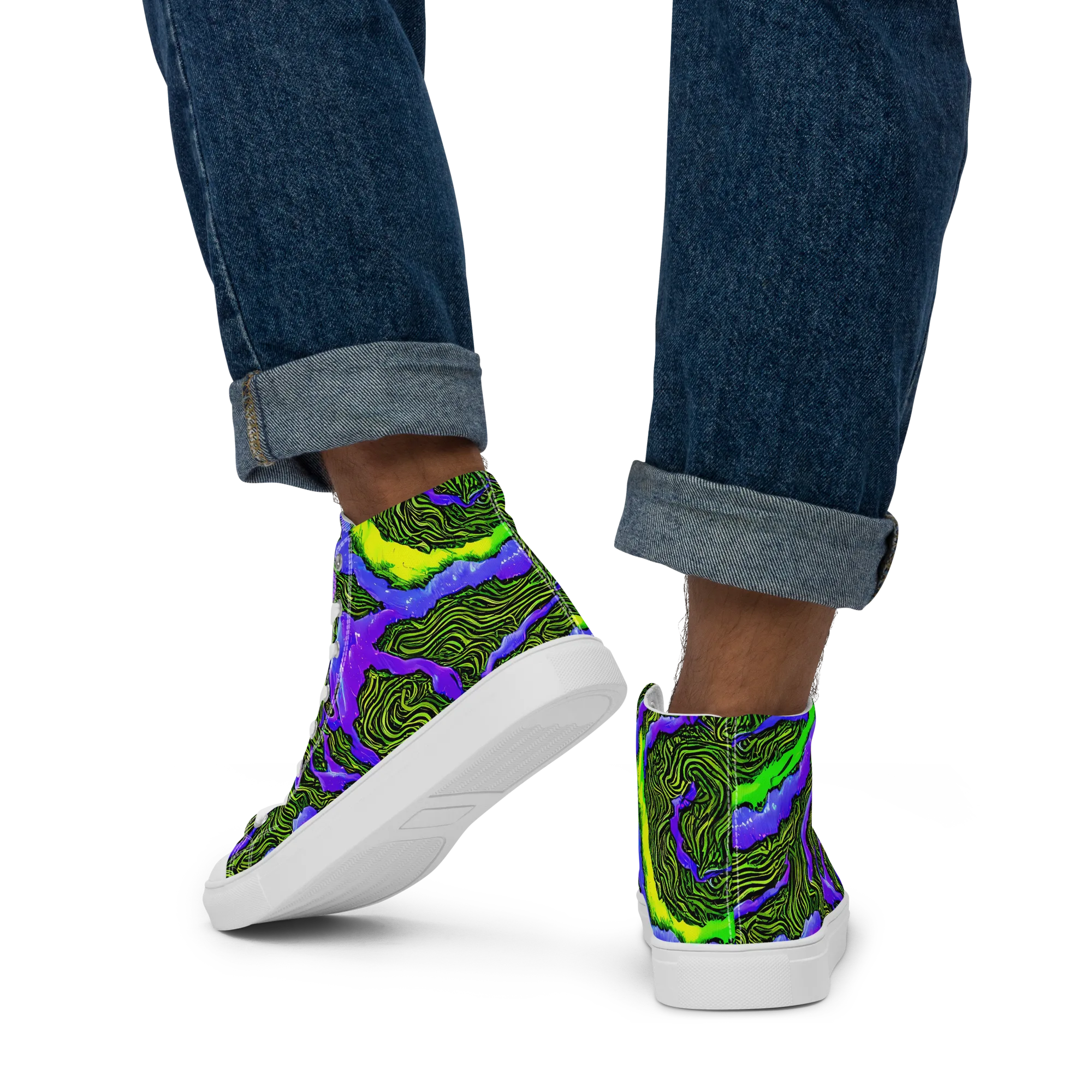 Ultraviolet Wild on Men's High Top Canvas Shoes — Back